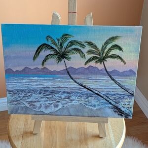 Serene Coastal Canvas Art with Palm Trees acrylic painting original
